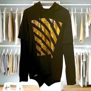 Long Sleeve/Short Sleeve Black & Gold Hoodie 